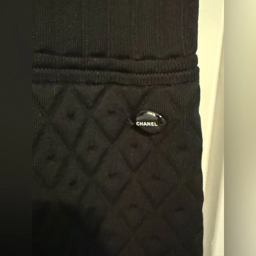 CHANEL Stretch Quilted Mini Black Dress White Bottom Sz 42 LBD‎